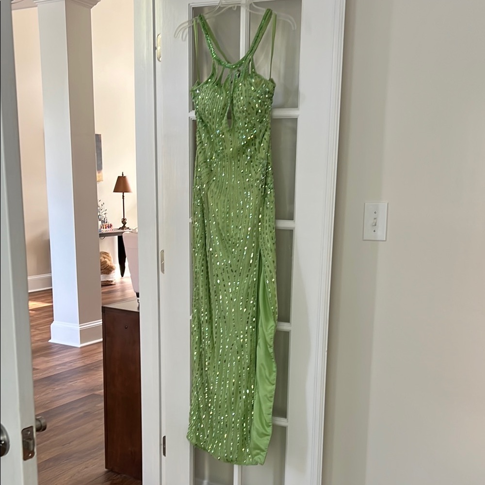 Green Sequin Evening Gown